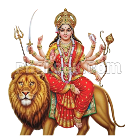 HD Goddess Durga PNG Image on Lion | Sherawali Mata