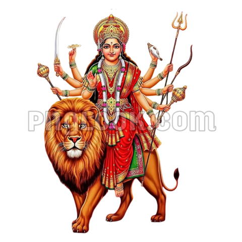 HD Durga Mata PNG Standing with Lion | Sherawali Mata