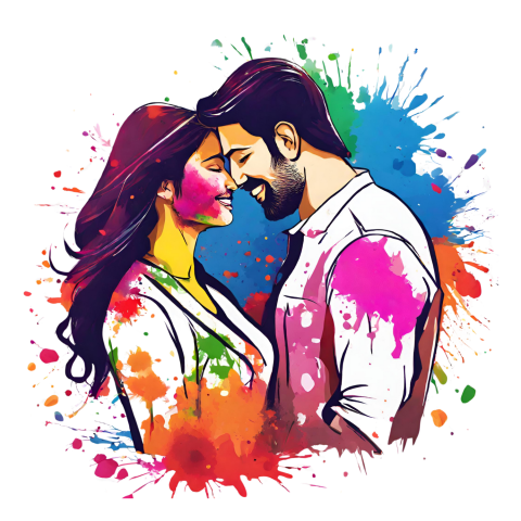 Beautiful Holi Indian couple drawing PNG image download